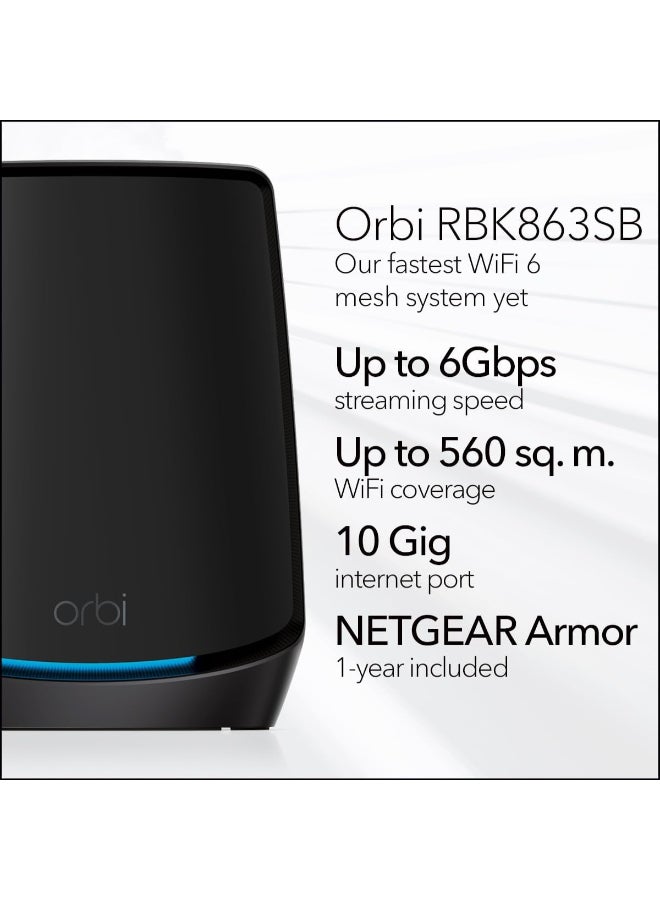 NETGEAR RBK862SB Orbi Tri-band WiFi 6 Mesh 2-Pack| Orbi AX6000 Router + 1 Satellite Extender, Up to 6Gbps Speed, Covers Up to 5,400 sq. ft.100+ Devices, 10Gbps Internet Port - Black Edition Black  - Image 2
