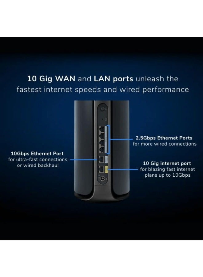نت جير RBE973SB أوربي 970 سلسلة واي فاي 7 مدمج رباعي النطاق 3-pack | جهاز توجيه + 2 موسع ساتلي، سرعة تصل إلى 27Gbps، يغطي حتى 10,000 قدم مربع. 200 جهاز، منفذ إنترنت 10Gbps - إصدار أسود - Image 4