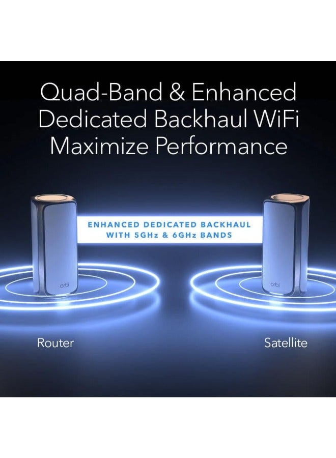 نت جير RBE973SB أوربي 970 سلسلة واي فاي 7 مدمج رباعي النطاق 3-pack | جهاز توجيه + 2 موسع ساتلي، سرعة تصل إلى 27Gbps، يغطي حتى 10,000 قدم مربع. 200 جهاز، منفذ إنترنت 10Gbps - إصدار أسود - Image 3