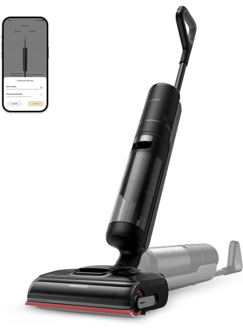 دريم - H15 Pro Wet and Dry Vacuum, GapFree AI DescendReach Robotic Arm, Triple Edge Coverage, 21KPa Suction, 0 Tangle, Immersive 100°C Brush Wash, 5 min 90°C Drying, 180° Lie-Flat, App Control 200 W HHR46A Black - Image 1