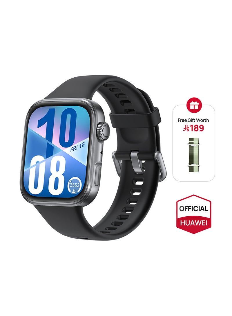 HUAWEI WATCH FIT 4 Smart Watch, 1.82-Inch Display, 100+ Sports Modes, Heart Rate Monitor, Emotional Wellbeing Assistant, up to 10-Day Battery Life, iOS And Android + Free Strap - Black  - Image 1