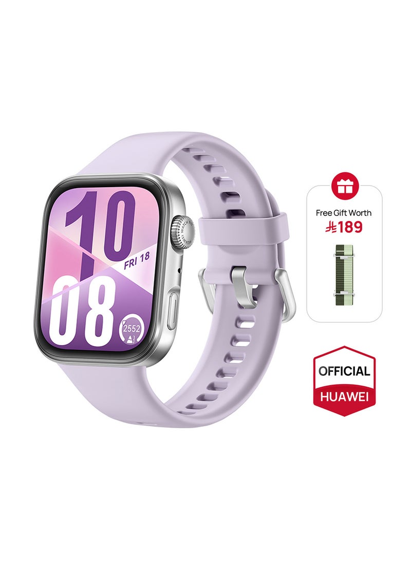 HUAWEI WATCH FIT 4 Smart Watch, 1.82-Inch Display, 100+ Sports Modes, Heart Rate Monitor, Emotional Wellbeing Assistant, up to 10-Day Battery Life, iOS And Android + Free Strap - Purple  - Image 1