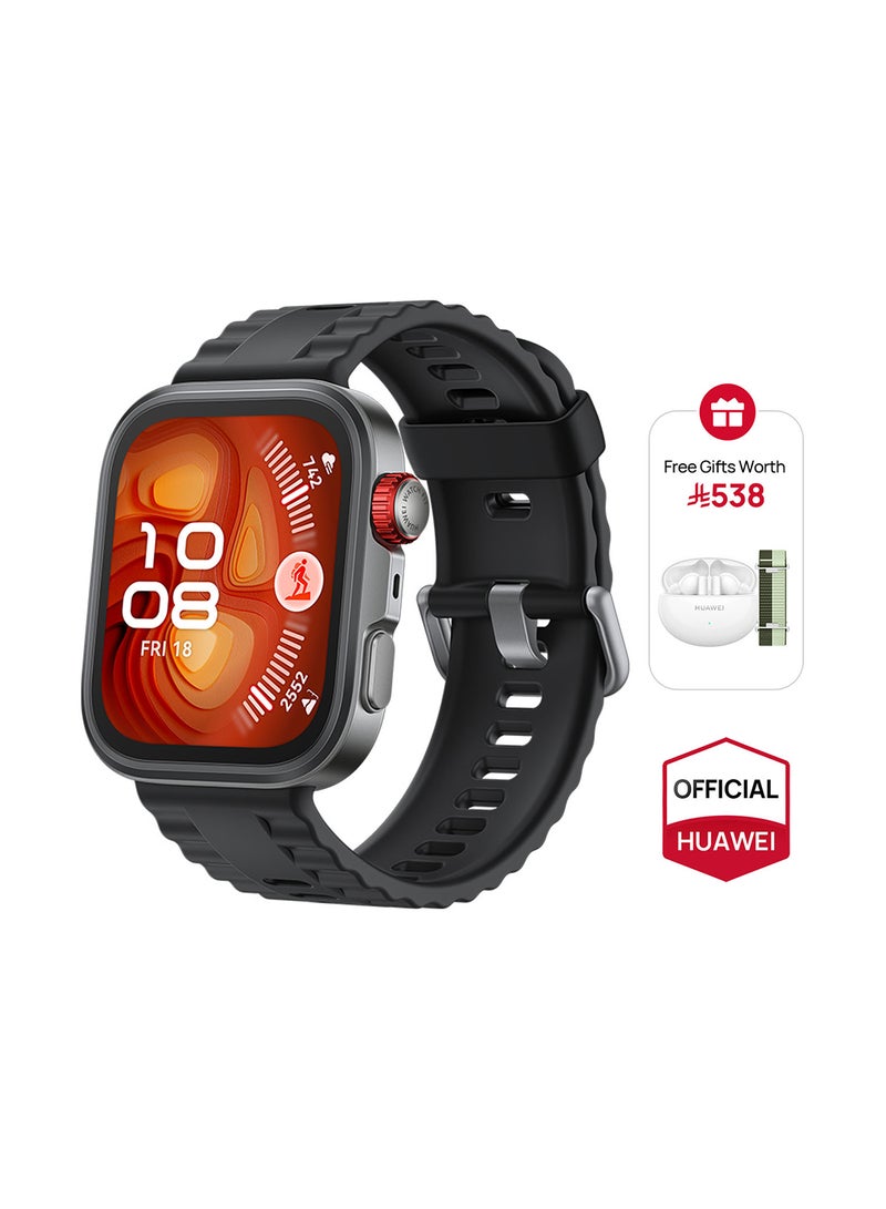 هواوي - WATCH FIT4 Pro Smartwatch, 1.82-Inch Display, Sapphire Glass And Titanium, Pro-Level Outdoor Sports, ECG Analysis, up to 10-Day Battery Life, iOS And Android + Free FreeBuds 5i + Strap - Black - Image 1