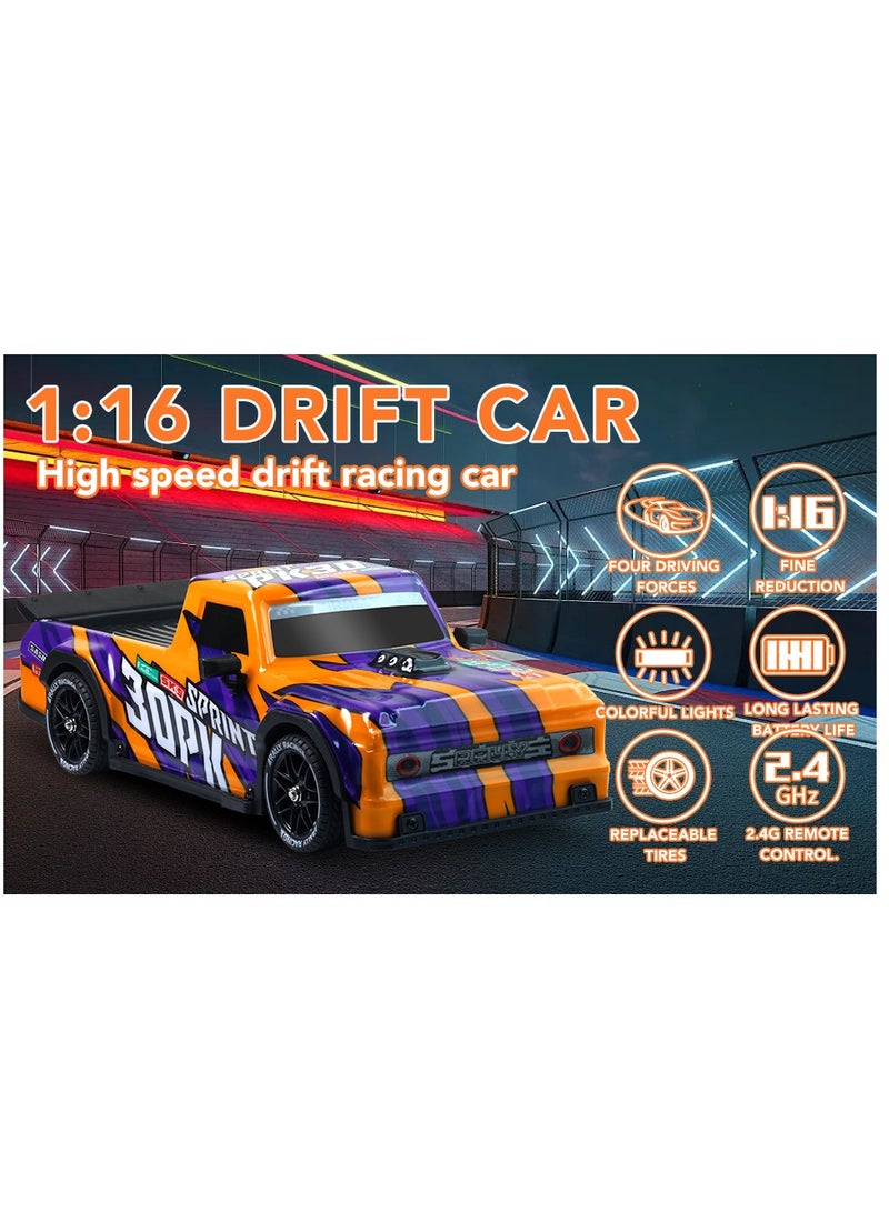 مايتويز 1/16 RC Drift Car, 2.4Ghz RTR RC Drift Car, 4x4 Light Up RC Drifting Racing Cars Fast 18KM/H Truck, 4WD All-Road Street Bash RC Truck Electric Powered High Speed Drifting for Adult  - Image 3