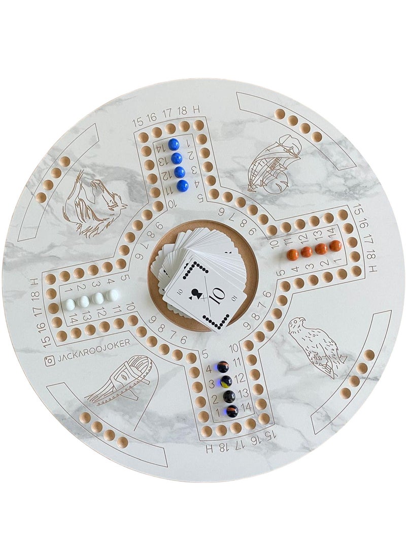 جاكارو جوكر Board Game Wahoo Game For 4 And 6 Players Double Sides With Cards, Marbles And Bag  - Image 1