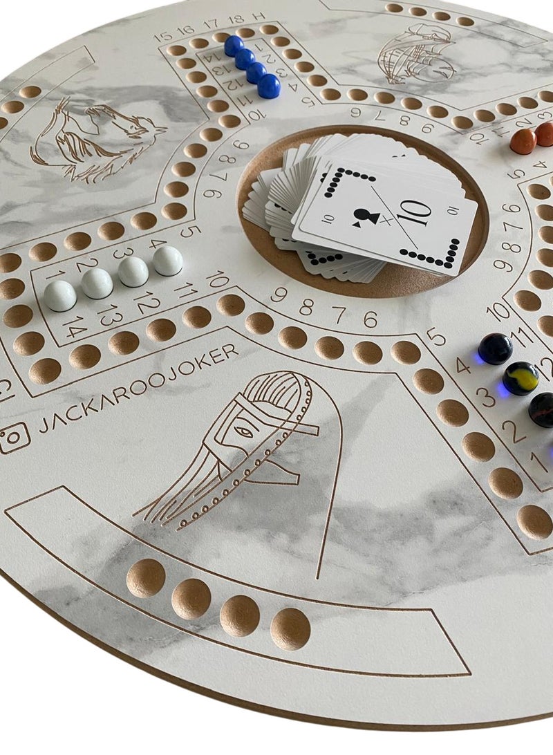 جاكارو جوكر Board Game Wahoo Game For 4 And 6 Players Double Sides With Cards, Marbles And Bag  - Image 4