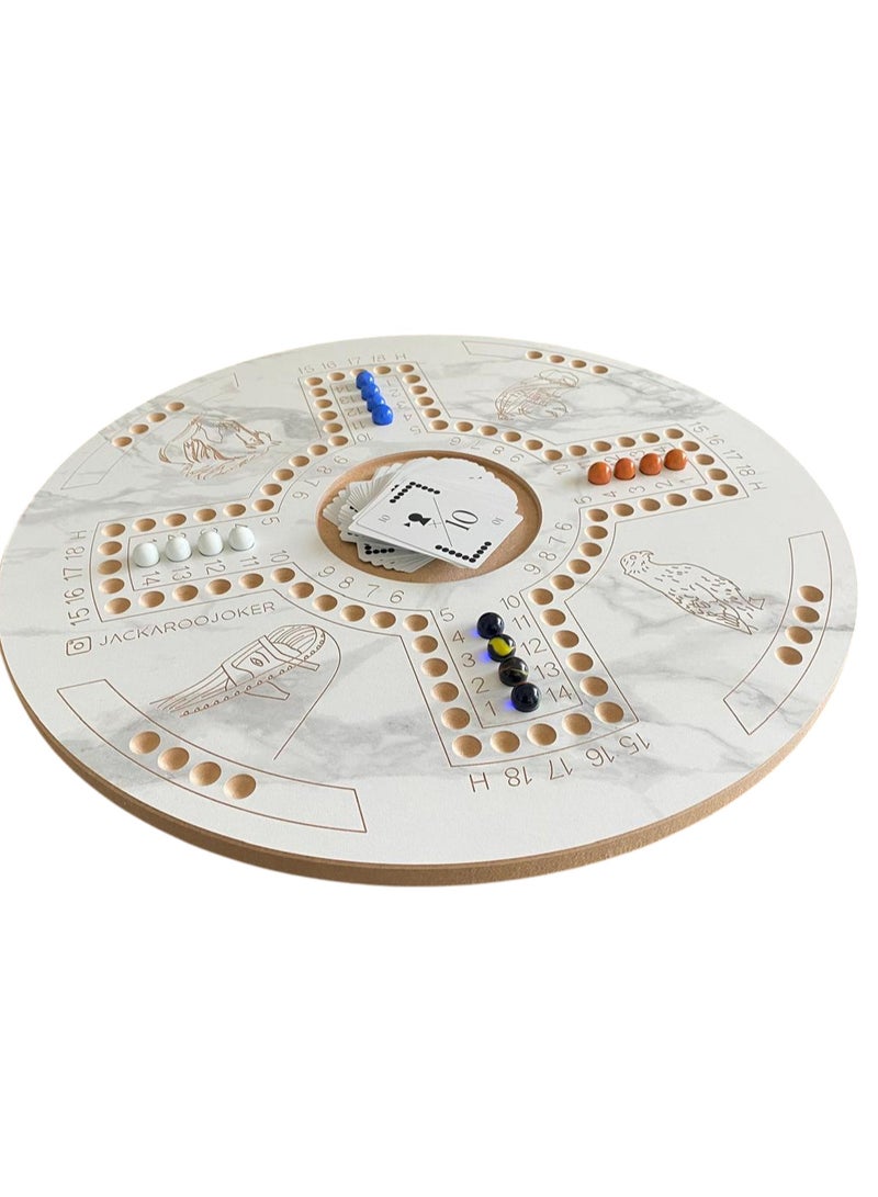 جاكارو جوكر Board Game Wahoo Game For 4 And 6 Players Double Sides With Cards, Marbles And Bag  - Image 5