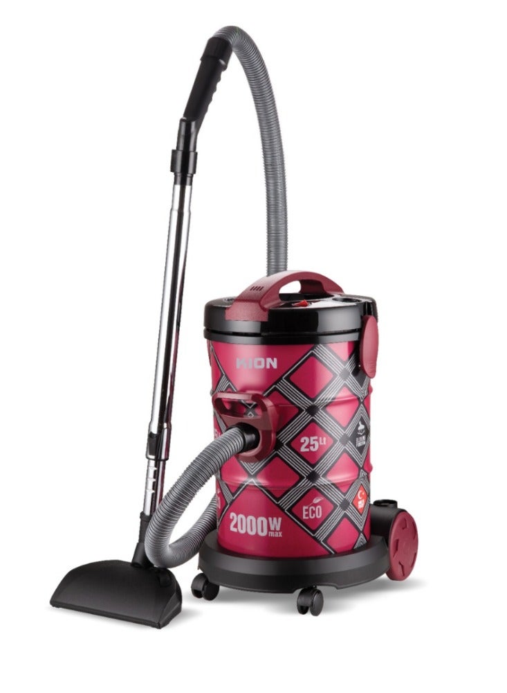 كيون مكنسة كهربائية أسطوانية، قوة 2000 واط، سعة 25 لتر، 5 ملحقات، سلك بطول 5 متر، صنع في تركيا