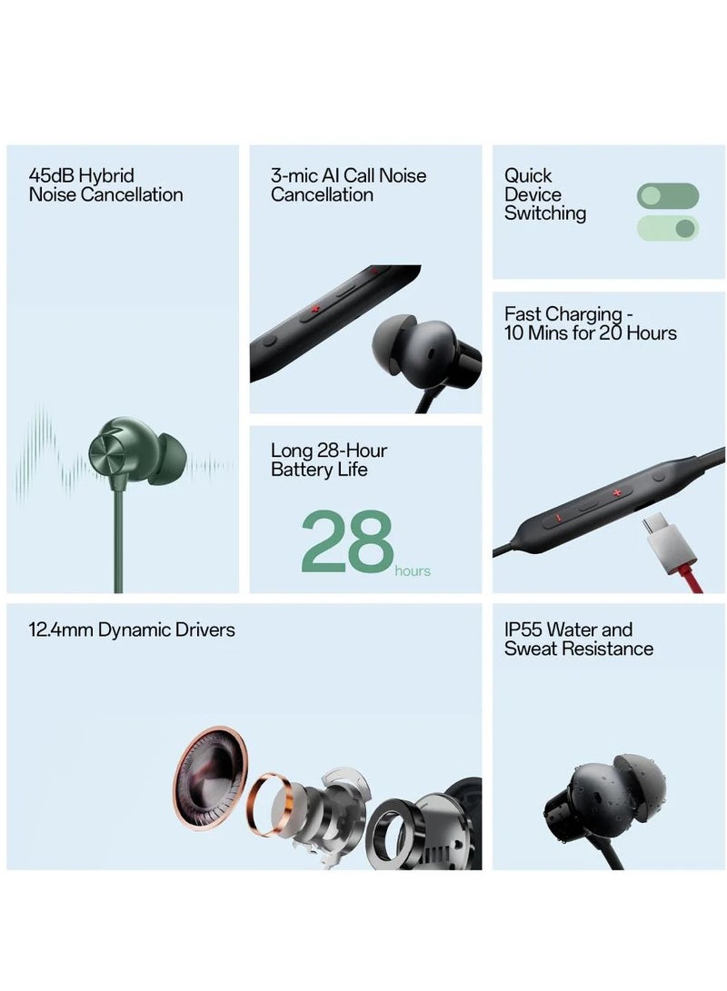 OnePlus - Bullets Z2 ANC Neckband with 45dB Hybrid Noise Cancellation (IP55 Water Resistant, Upto 28 Hours Playback Grand Green - Image 1