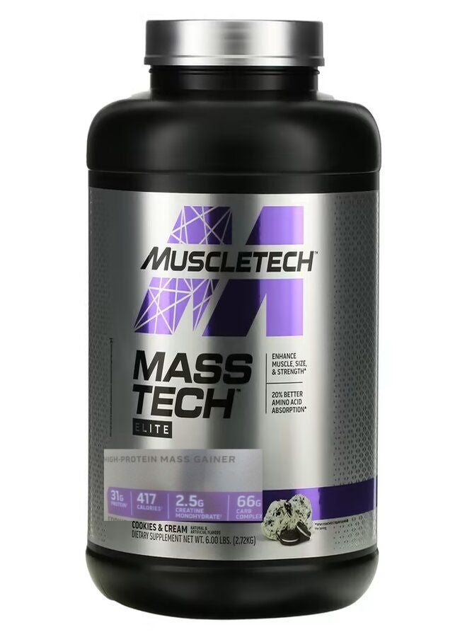 MuscleTech Mass Tech Elite High-protein Mass Gainer Cookies and Cream, 2.72 Kg 31g Protein 66g Carbs  - Image 1
