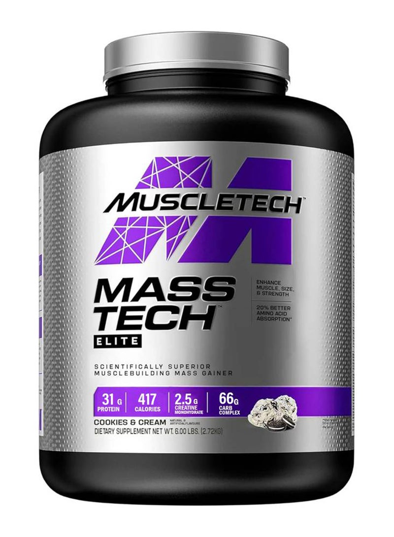 MuscleTech Mass Tech Elite High-protein Mass Gainer Cookies and Cream, 2.72 Kg 31g Protein 66g Carbs - Image 1