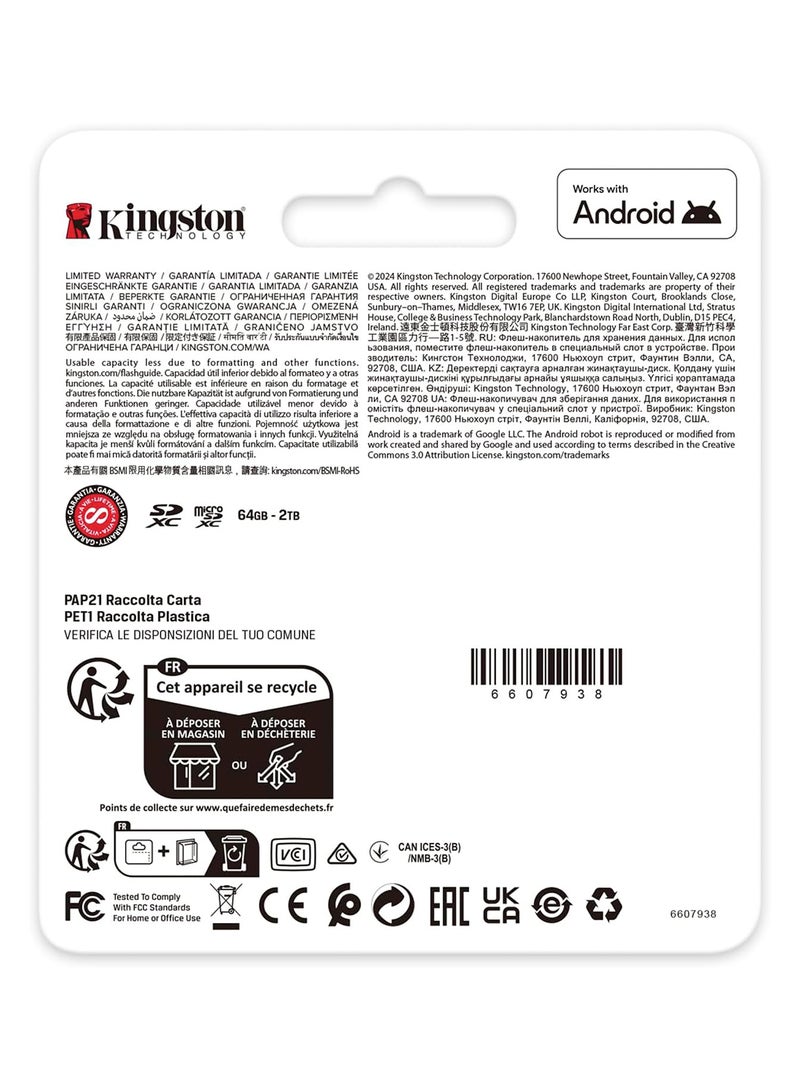 Kingston Canvas Go Plus microSDXC Memory Card Gen4 200MB/s A2 U3 V30 Single Package without ADP-SDCG4/128GBSP | 128 GB  - Image 4