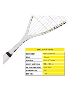 HEAD Microgel Blast Squash Racquet | Ideal for Men, Women and Adult Kids | 3/7-8 | Grip Size : 3 3/4 inches | Lightweight | Material : Graphite  - Image 2