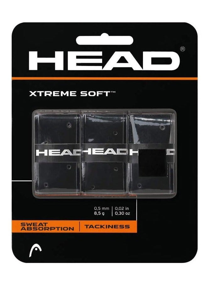 HEAD Xtreme Soft Overgrip Black (3 Pack) Tackiness Sweat Absorption By Head  - Image 1
