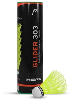 هيد Glider 303 Nylon Shuttlecock with Natural Cork, Speed- Medium/Slow, Colour - Green, (Pack of 6)  - Image 1