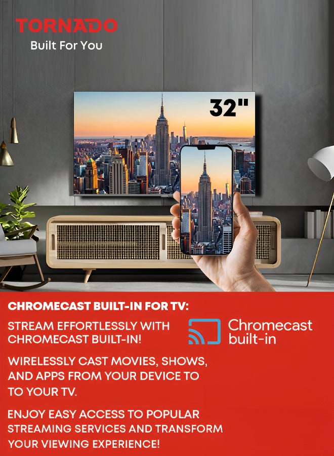 TORNADO TORNADO 32 Inch HD Google TV Smart, Built-in Receiver, Dolby Digital Plus, Game Mode, Chrome Cast Built-in 32EA3300X black - Image 3