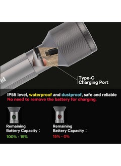 فيليبس 650 Lumens Aircraft Aluminium Alloy LED Rechargeable Flashlight  19.2 x 3.2 x 5 cm SFL2242/56 Grey and Black  - Image 4