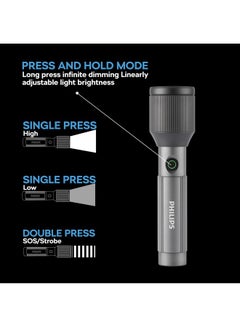 فيليبس 650 Lumens Aircraft Aluminium Alloy LED Rechargeable Flashlight  19.2 x 3.2 x 5 cm SFL2242/56 Grey and Black  - Image 5