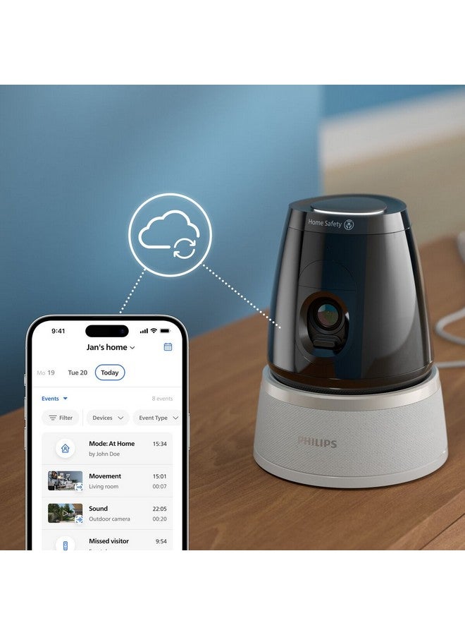 Philips Home Safety Indoor 360° Camera with Privacy Shutter 9.9 x 15.8 x 17.4 cm HSP5500/01 Black and Silver - Image 4