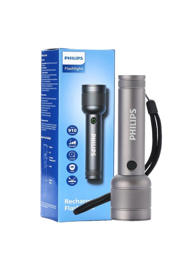 فيليبس 910 Lumens Aluminium Alloy Long Range LED Rechargeable Flashlight 15.1 x 2.5 x 3.8 cm SFL2186R/56 Grey  - Image 1