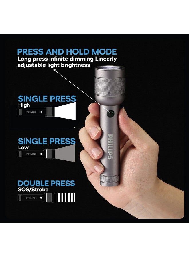 فيليبس 910 Lumens Aluminium Alloy Long Range LED Rechargeable Flashlight 15.1 x 2.5 x 3.8 cm SFL2186R/56 Grey  - Image 3