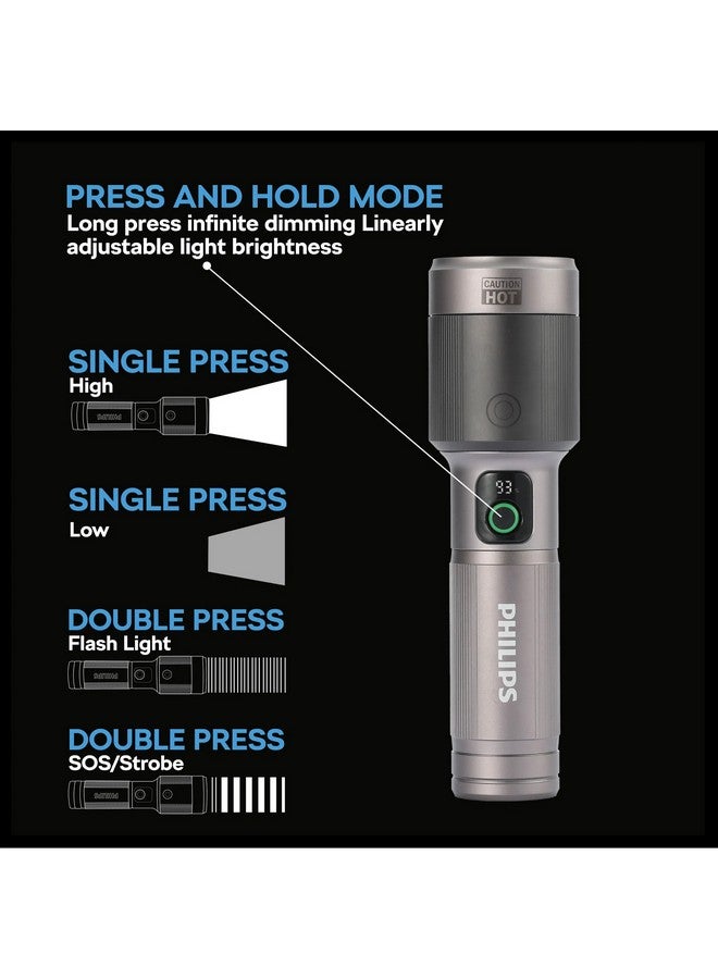 Philips 2000 Lumens Aircraft Aluminium Alloy Zoom LED Rechargeable Flashlight Grey and Black 21.3 x 4.4 x 6.05 cm SFL5101/56 - Image 5