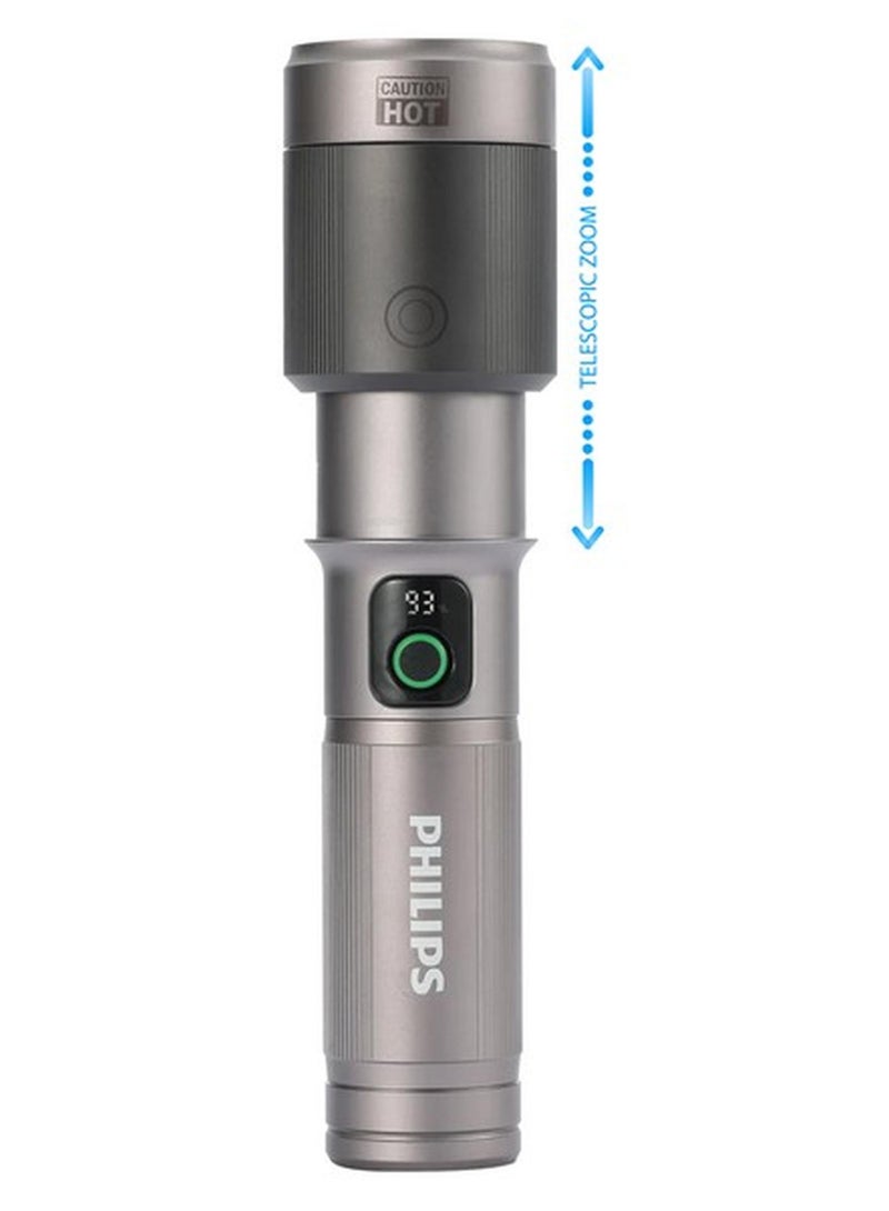 Philips 2000 Lumens Aircraft Aluminium Alloy Zoom LED Rechargeable Flashlight Grey and Black 21.3 x 4.4 x 6.05 cm SFL5101/56 - Image 1