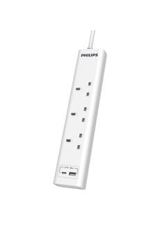 Philips 13A 3-Socket 2-USB UK Plug Power Extension Cord, White 3 m CHP4131WB/89 