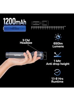 فيليبس 650 Lumens Aircraft Aluminium Alloy Long Range Zoom LED Rechargeable Flashlight 14.9 x 2.3 x 3.2 cm SFL2141/56 Grey and Black  - Image 3