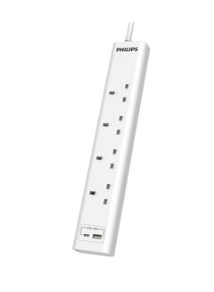 Philips 13A 4-Socket 2-USB UK Plug Power Extension Cord White 3 m CHP4141WB/89 white 