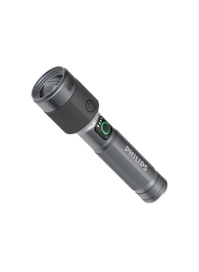 Philips 1450 Lumens Aircraft Aluminium Alloy Long Range Zoom LED Rechargeable Flashlight Grey and Black 16.2 x 2.9 x 4.2 cm SFL2101/56 Grey and Black - Image 1