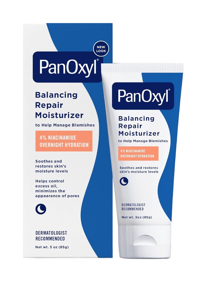 PanOxyl Pm Balancing Repair Moisturizer With Niacinamide, Ceramides And Cica, Hydrating Face Moisturizer, Acne Prone Skin And Dry Skin, Non-Comedogenic Night Face Moisturizer 85grams  - Image 1