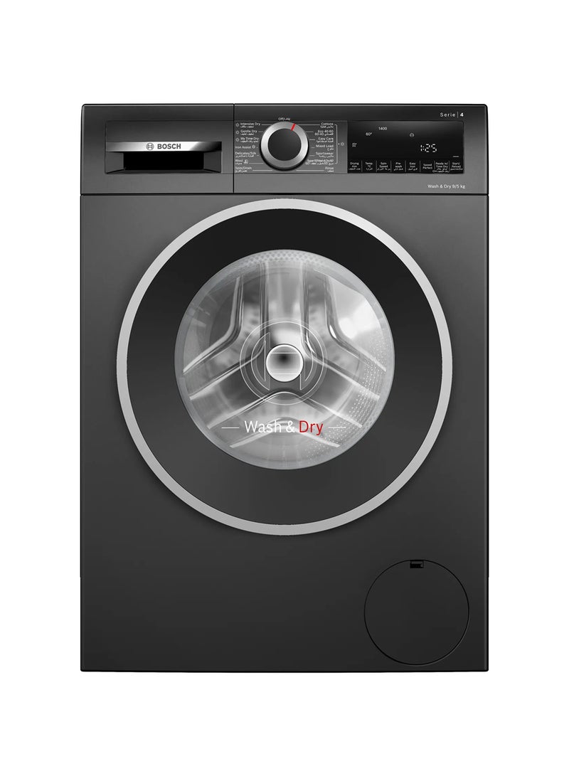 BOSCH Series 4 Washer Dryer, 9/5kg, Large LED display, ActiveWater Plus,1400 RPM WNA2440ZGC Black  - Image 1