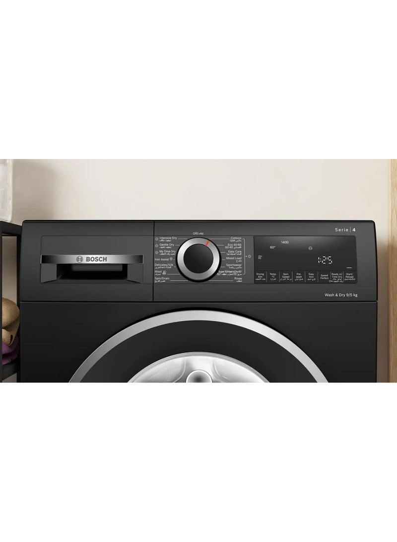 BOSCH Series 4 Washer Dryer, 9/5kg, Large LED display, ActiveWater Plus,1400 RPM WNA2440ZGC Black  - Image 2