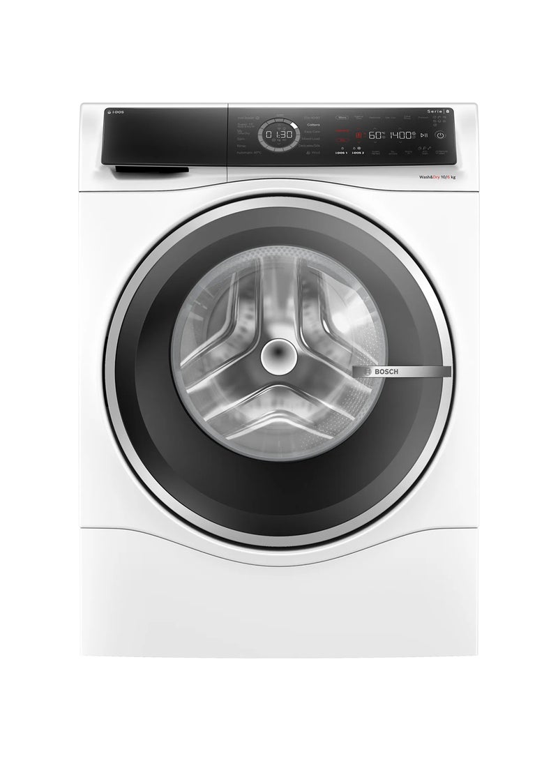 بوش Series 8 Washer Dryer, 10/6kg, Large LED display, 1400 RPM WNC254A0GC White - Image 1