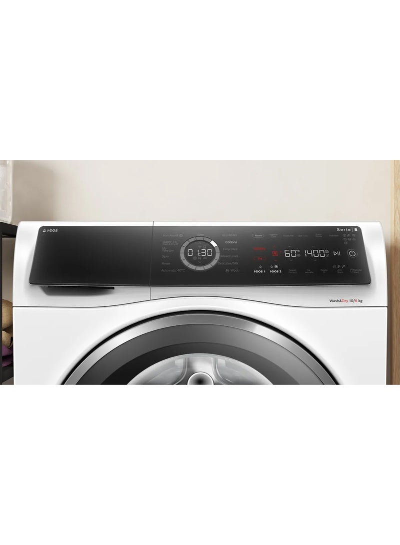بوش Series 8 Washer Dryer, 10/6kg, Large LED display, 1400 RPM WNC254A0GC White - Image 2