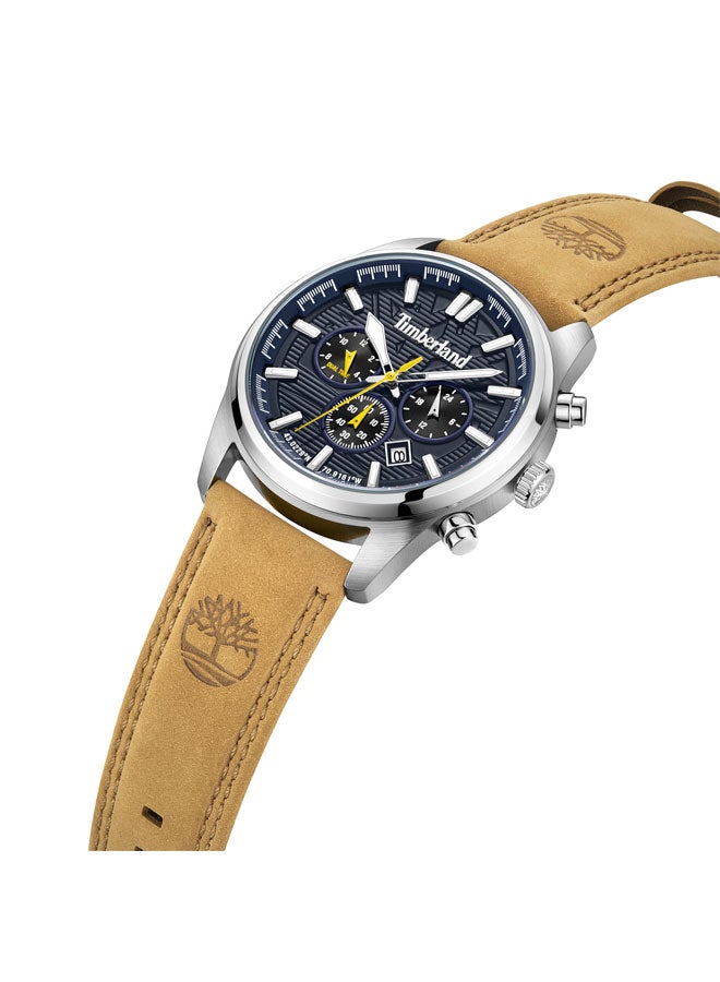 تمبرلاند ساعة متعددة الوظائف للرجال 45 مم من نورثبريدج بقرص أزرق داكن وحزام جلد بني - Image 2