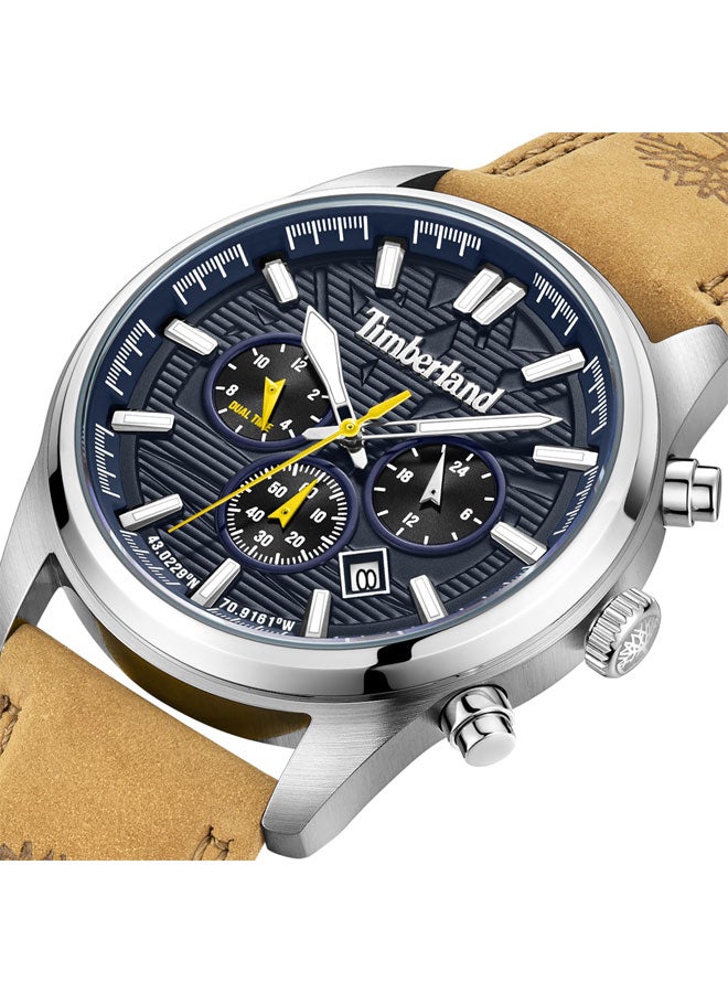 تمبرلاند ساعة متعددة الوظائف للرجال 45 مم من نورثبريدج بقرص أزرق داكن وحزام جلد بني - Image 4