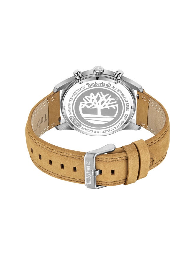 تمبرلاند ساعة متعددة الوظائف للرجال 45 مم من نورثبريدج بقرص أزرق داكن وحزام جلد بني - Image 3