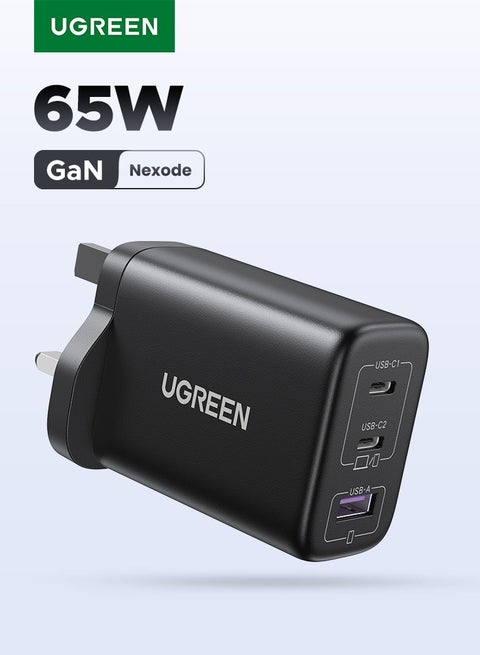 GaN 65W Charger Type C 2C1A Adapter USB C Wall Plug iPhone Charger USB Type C Multi-Ports Adapter Samsung 45W Fast Charging Supported Compatible with Galaxy S25 S24 Ultra iPhone 16 Series  Xiaomi - Black