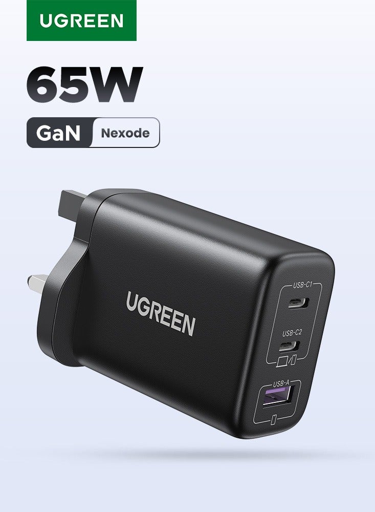 Ugreen GaN 65W Charger Type C 2C1A Adapter USB C Wall Plug iPhone Charger USB Type C Multi-Ports Adapter Samsung 45W Fast Charging Supported Compatible with Galaxy S25 S24 Ultra iPhone 16 Series  Xiaomi - Black  - Image 1