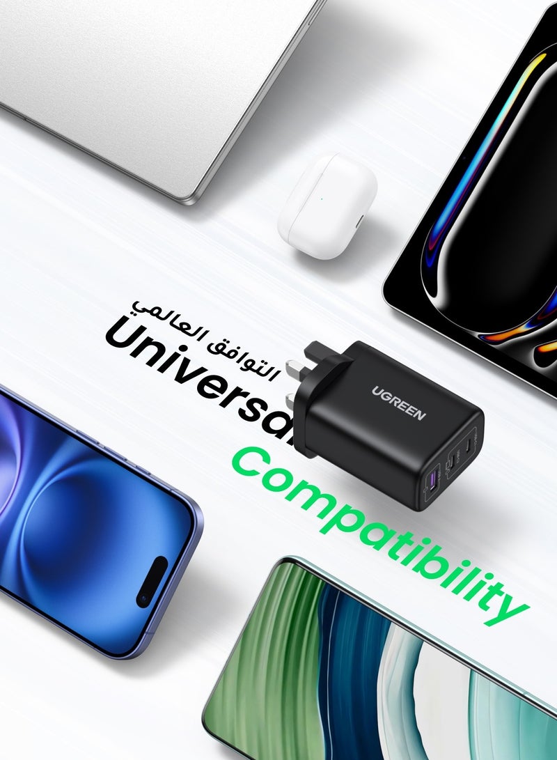 GaN 65W Charger Type C 2C1A Adapter USB C Wall Plug iPhone Charger USB Type C Multi-Ports Adapter Samsung 45W Fast Charging Supported Compatible with Galaxy S25 S24 Ultra iPhone 16 Series  Xiaomi - Black