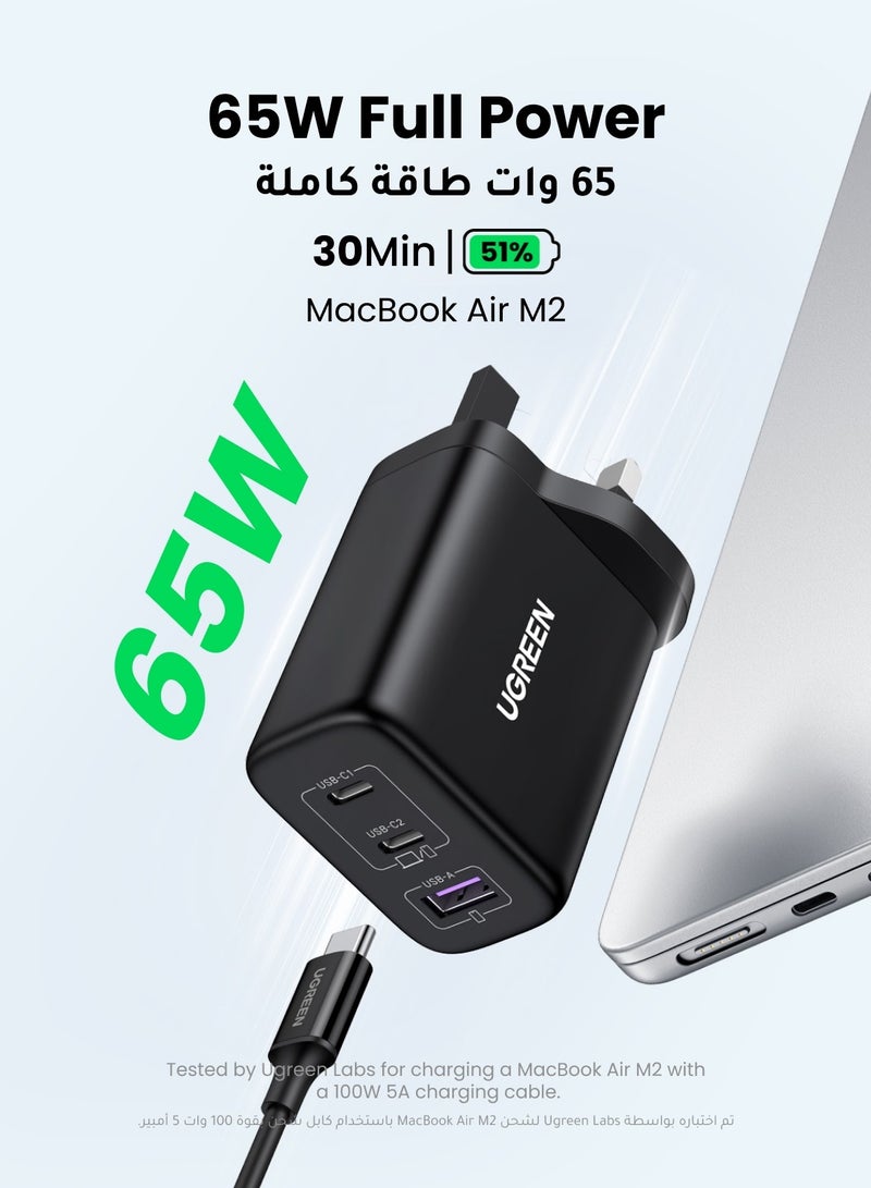 Ugreen GaN 65W Charger Type C 2C1A Adapter USB C Wall Plug iPhone Charger USB Type C Multi-Ports Adapter Samsung 45W Fast Charging Supported Compatible with Galaxy S25 S24 Ultra iPhone 16 Series  Xiaomi - Black  - Image 2
