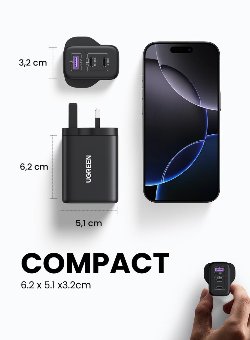 Ugreen GaN 65W Charger Type C 2C1A Adapter USB C Wall Plug iPhone Charger USB Type C Multi-Ports Adapter Samsung 45W Fast Charging Supported Compatible with Galaxy S25 S24 Ultra iPhone 16 Series  Xiaomi - Black  - Image 3