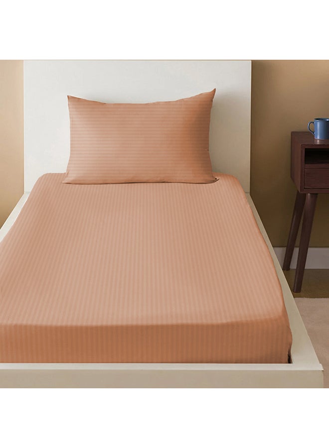 ARISTOCRAT 2-Pieces Stripe Fitted Sheet Set - 90x200+17cm (Peach) Microfiber Peach Single - 90x200+17cm  - Image 1