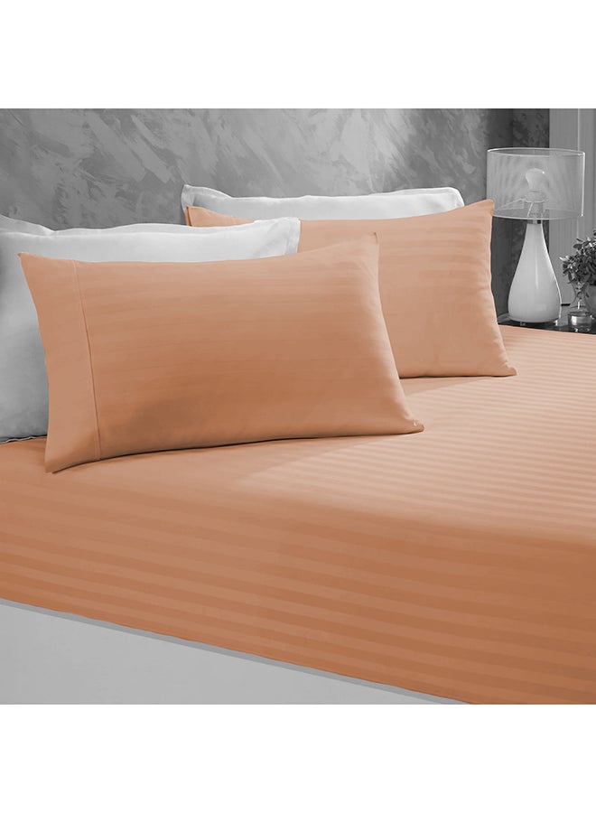 ARISTOCRAT 2-Pieces Stripe Fitted Sheet Set - 90x200+17cm (Peach) Microfiber Peach Single - 90x200+17cm  - Image 5