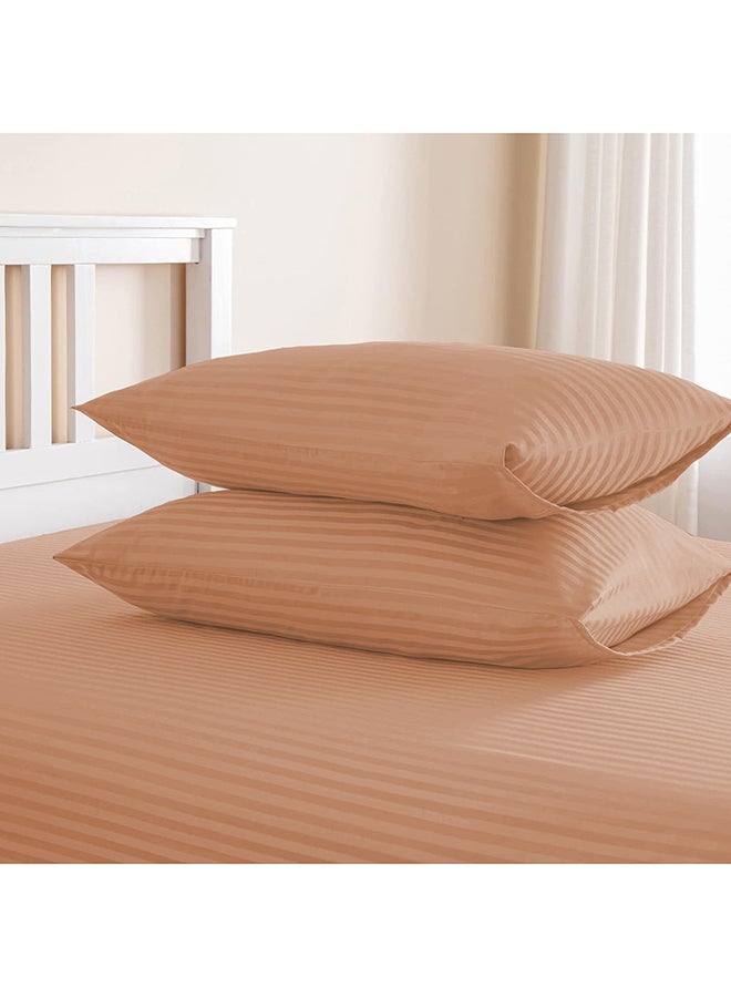 ARISTOCRAT 2-Pieces Stripe Fitted Sheet Set - 90x200+17cm (Peach) Microfiber Peach Single - 90x200+17cm  - Image 4