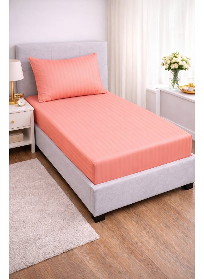 أرستوكرات طقم ملاءات مشدودة بخطوط من قطعتين - 90x200+17 سم (خوخي) - Image 1