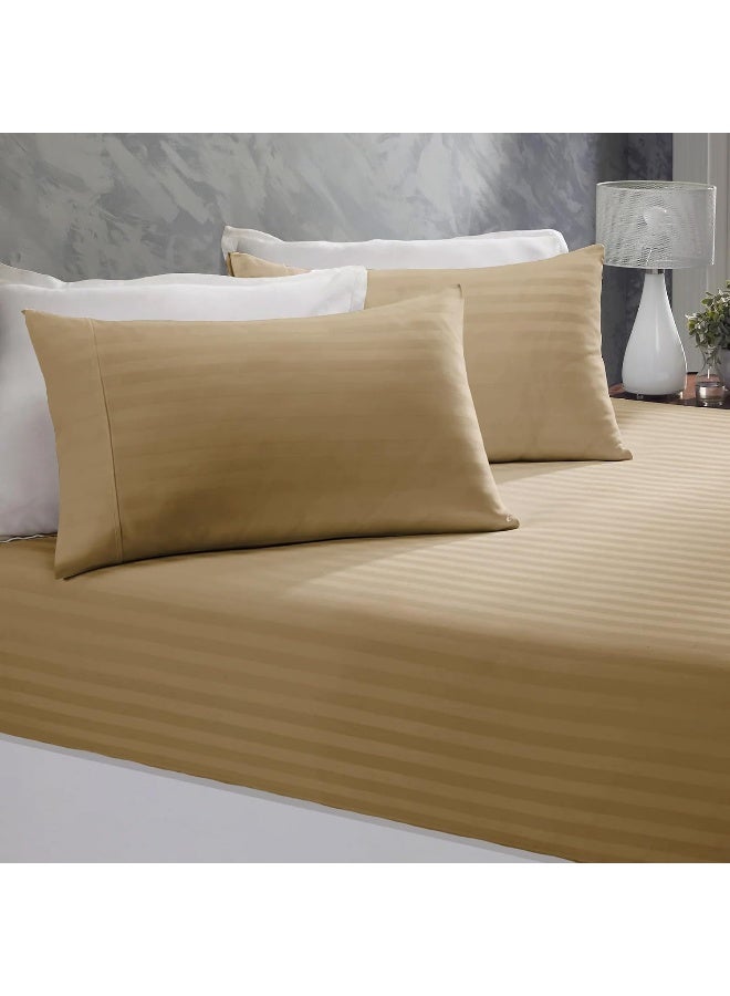 ARISTOCRAT Microfiber Stripe Fitted Sheet with 2 Pillowcase Set - 200x200+17cm (Beige) Microfiber Beige 200x200+17cm - Image 5