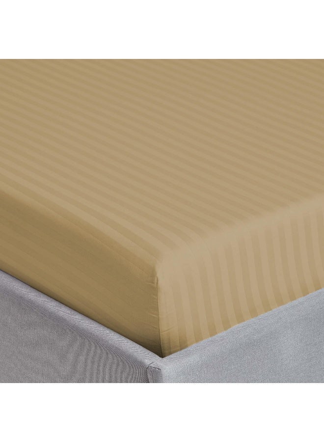 ARISTOCRAT Microfiber Stripe Fitted Sheet with 2 Pillowcase Set - 200x200+17cm (Beige) Microfiber Beige 200x200+17cm - Image 3